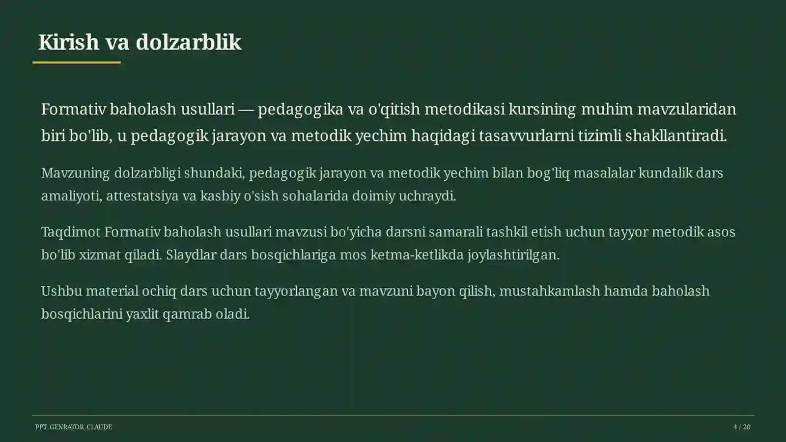Formativ baholash usullari 4