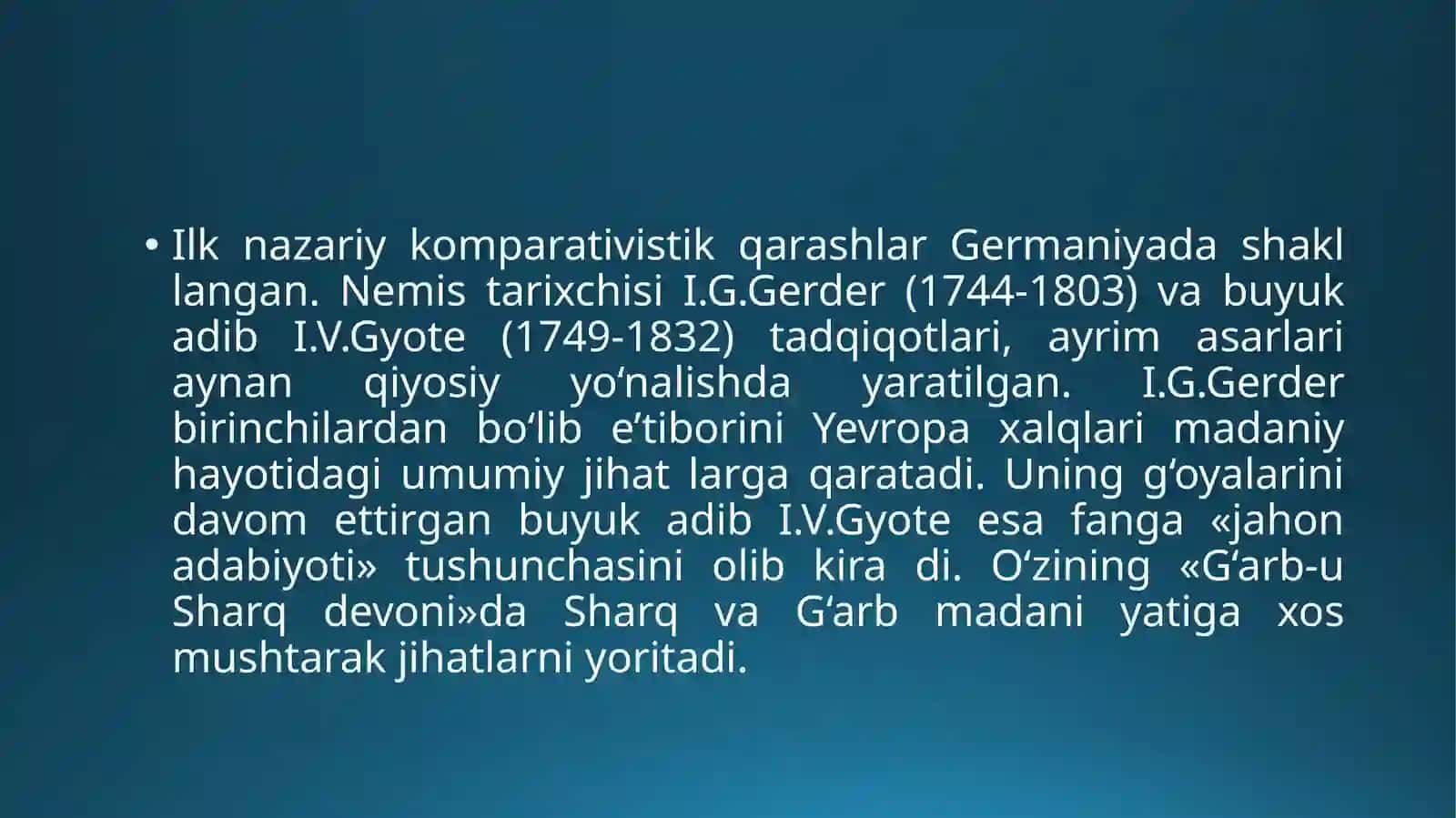 Qiyosiyadabiyotshunoslik sohasi rivojigahissaqo'shgan olimlar faoliyati 4