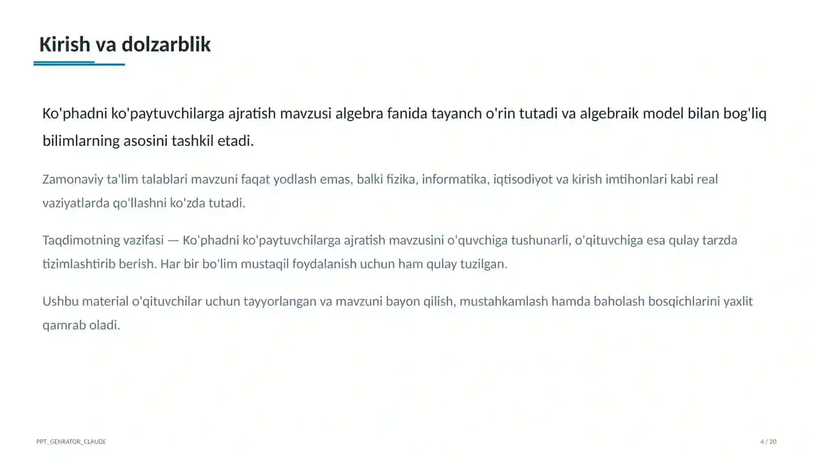 Ko'phadni ko'paytuvchilarga ajratish (7-sinf) 4