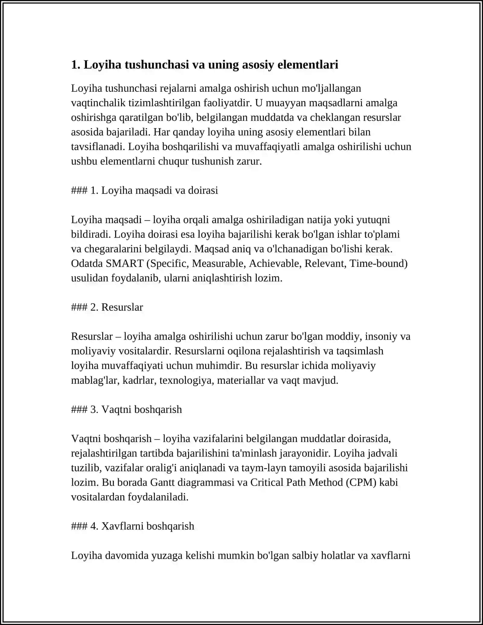 LOYIHANI O'RNATISHNI O'RGANISH BOSQICHIDA DASTLABKI M'ALUMOTLAR VA ISHLARNING MAZMUNI 4