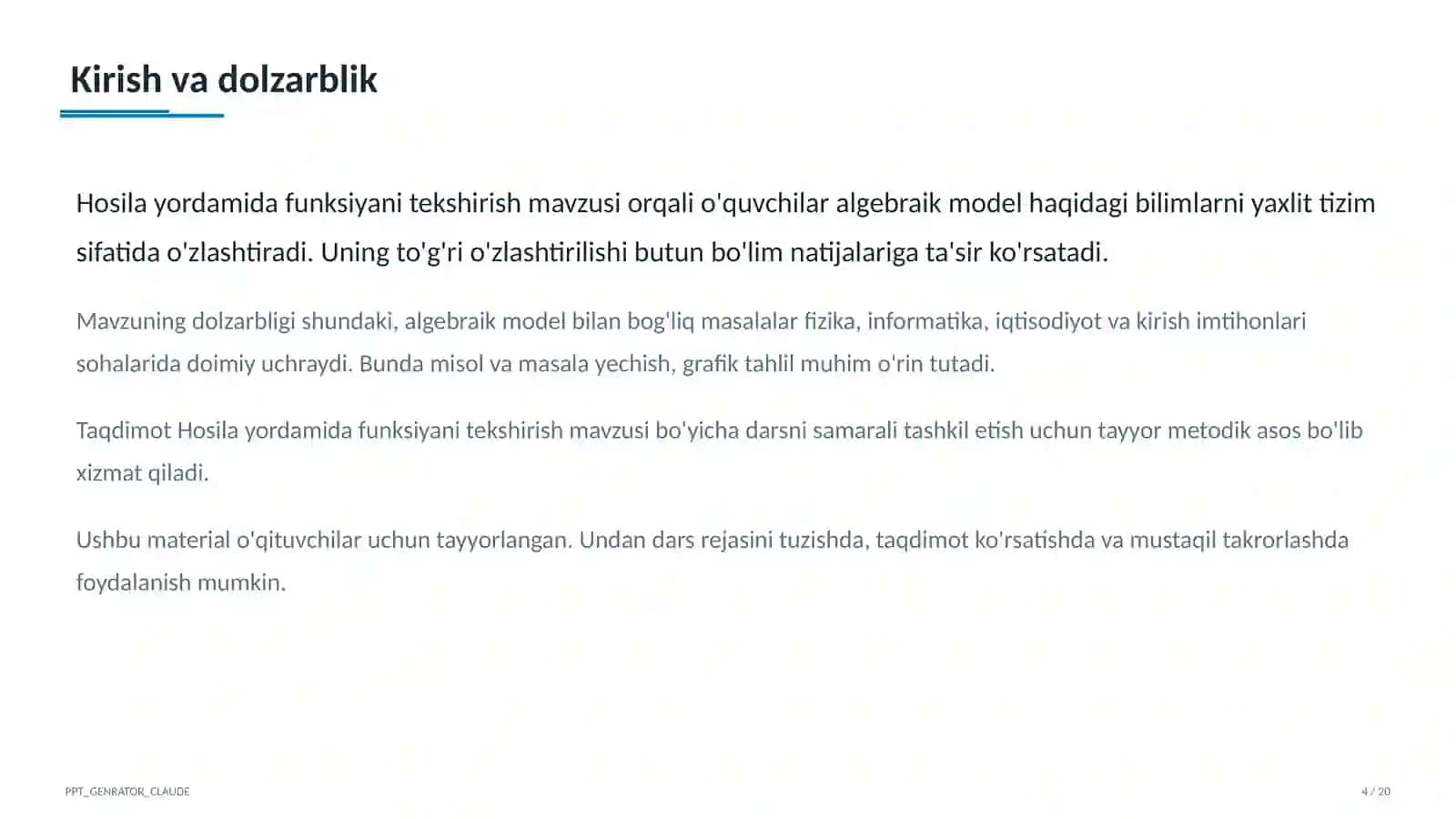 Hosila yordamida funksiyani tekshirish (11-sinf) 4