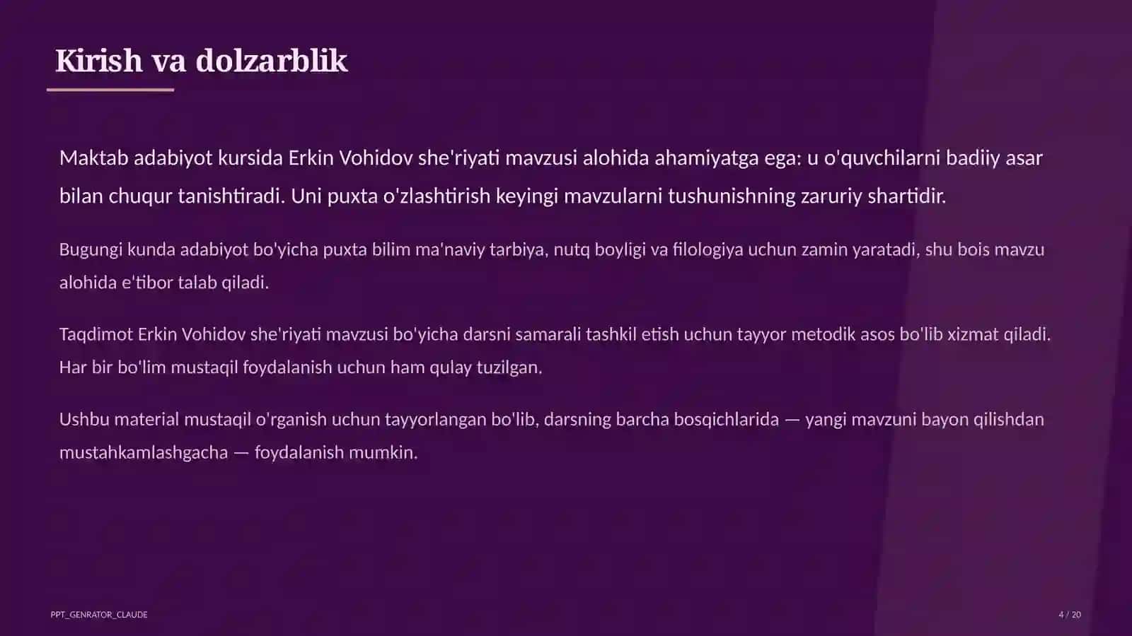 Erkin Vohidov she'riyati (8-sinf) 4