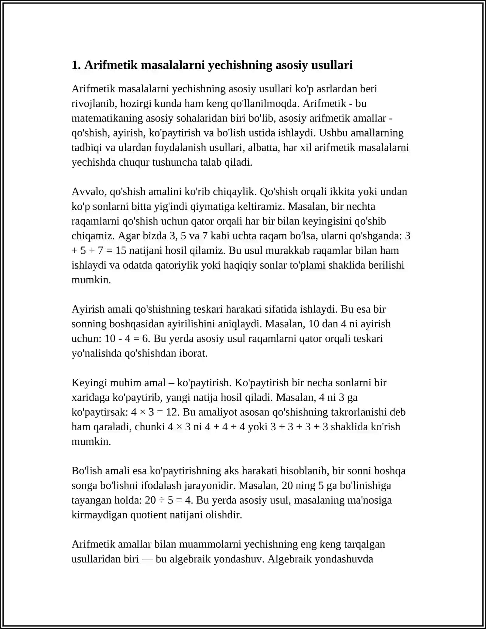 ARIFMETIK MASALALAR YECHISHGA O'RGATISH METODIKASI 3 REJALI SAMANDAROVA SHAROFAT 4