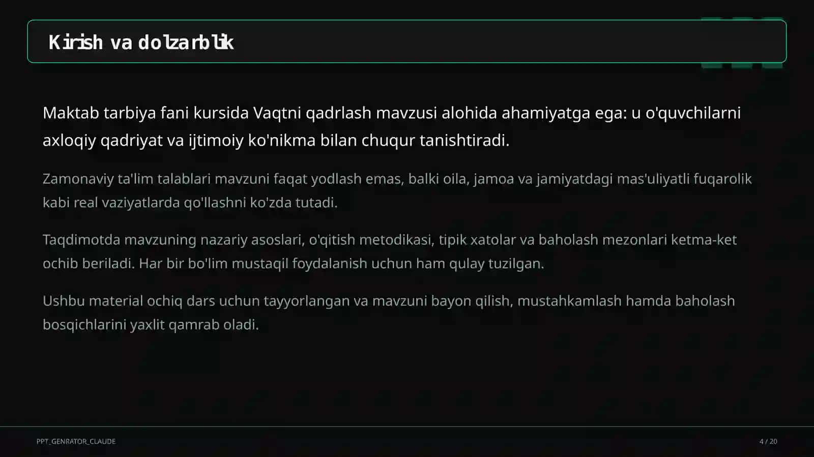 Vaqtni qadrlash (4-sinf) 4