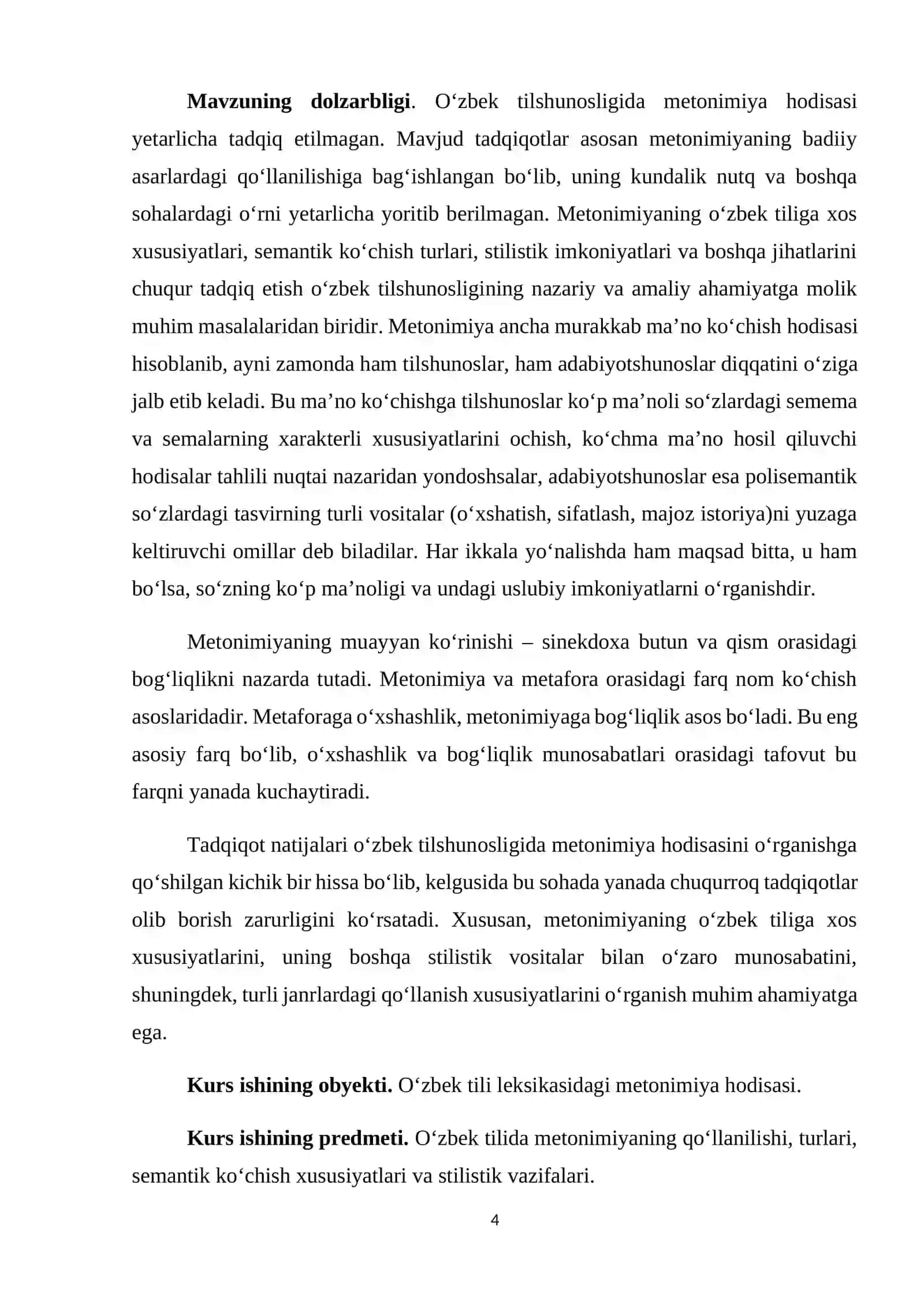 O’ZBEK TILSHUNOSLIGIDA METONIMIYA HODISASIGA ILMIY MUNOSABAT 4