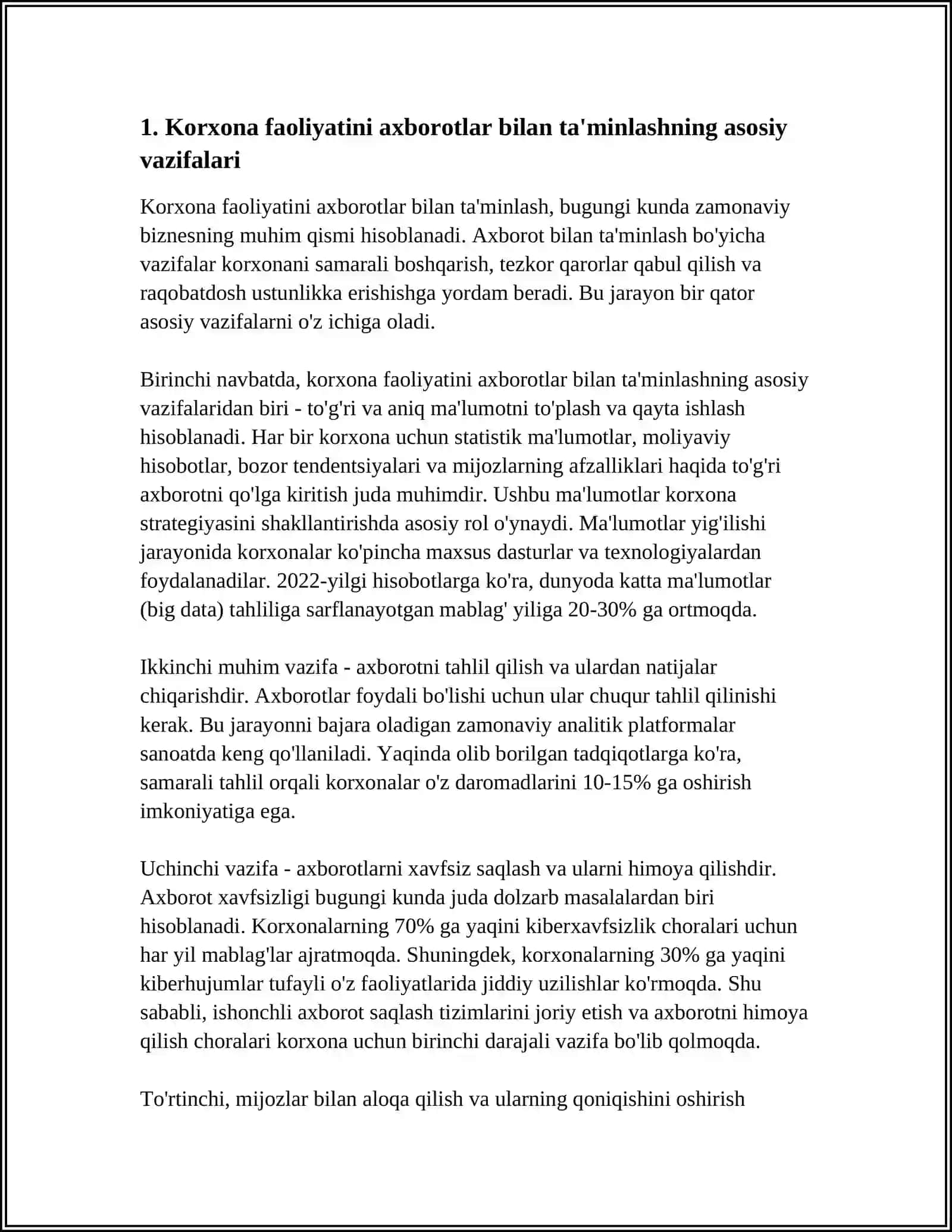 KORHONA FAOLIYATI BOSHQARUVINI AXBOROTLAR BILAN TA'MINLASHNING O'ZIGA HOS HUSUSIYATLARI 4
