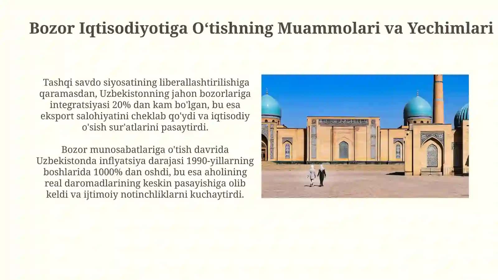 Iqtisodiy islohotlar O‘zbekistonda bozor iqtisodiyotining rivojlanishi 4