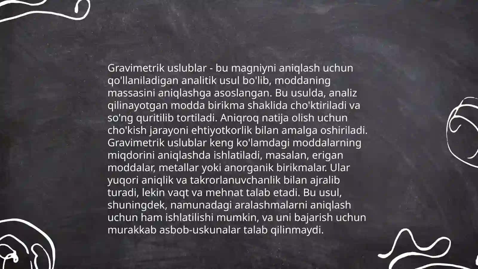 Gravimetriya usulida mutaxassisligiga qarab kalsiy,magniy,temir,alyuminiy va oltingugurt miqdorini aniqlash 4