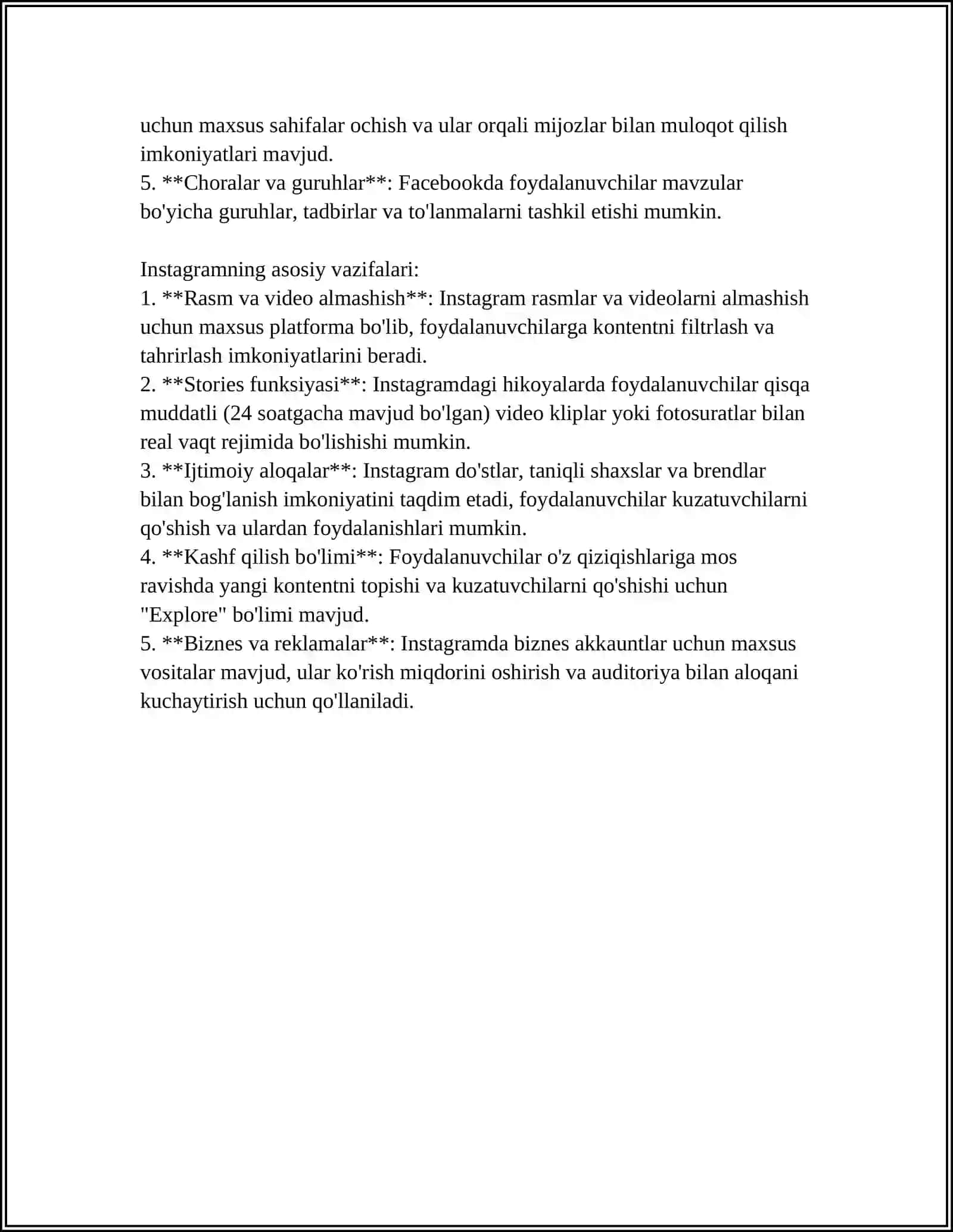 TELEGRAM, FASEBOOK, INSTAGRAMLARNI TUSHUNCHALARI VA QIYOSIY TAHLILI 4