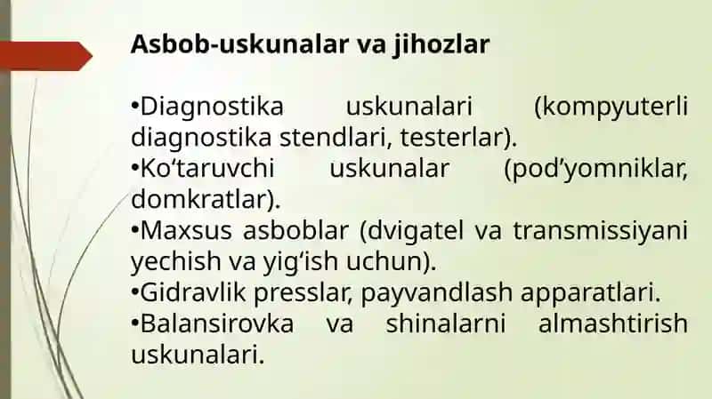 Avtoservis korxonalarining ishlab chiqarish texnik bazasini o'rganish 4