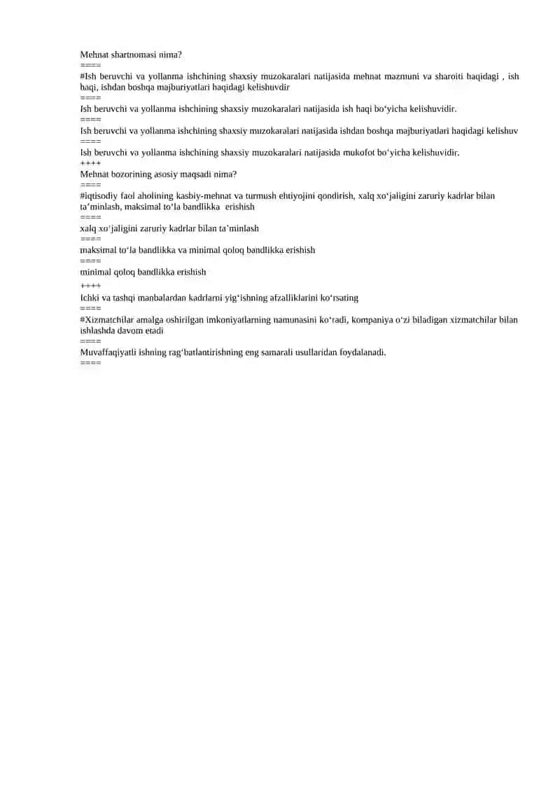 "Personalni boshqarish" fanidan test savollari 4