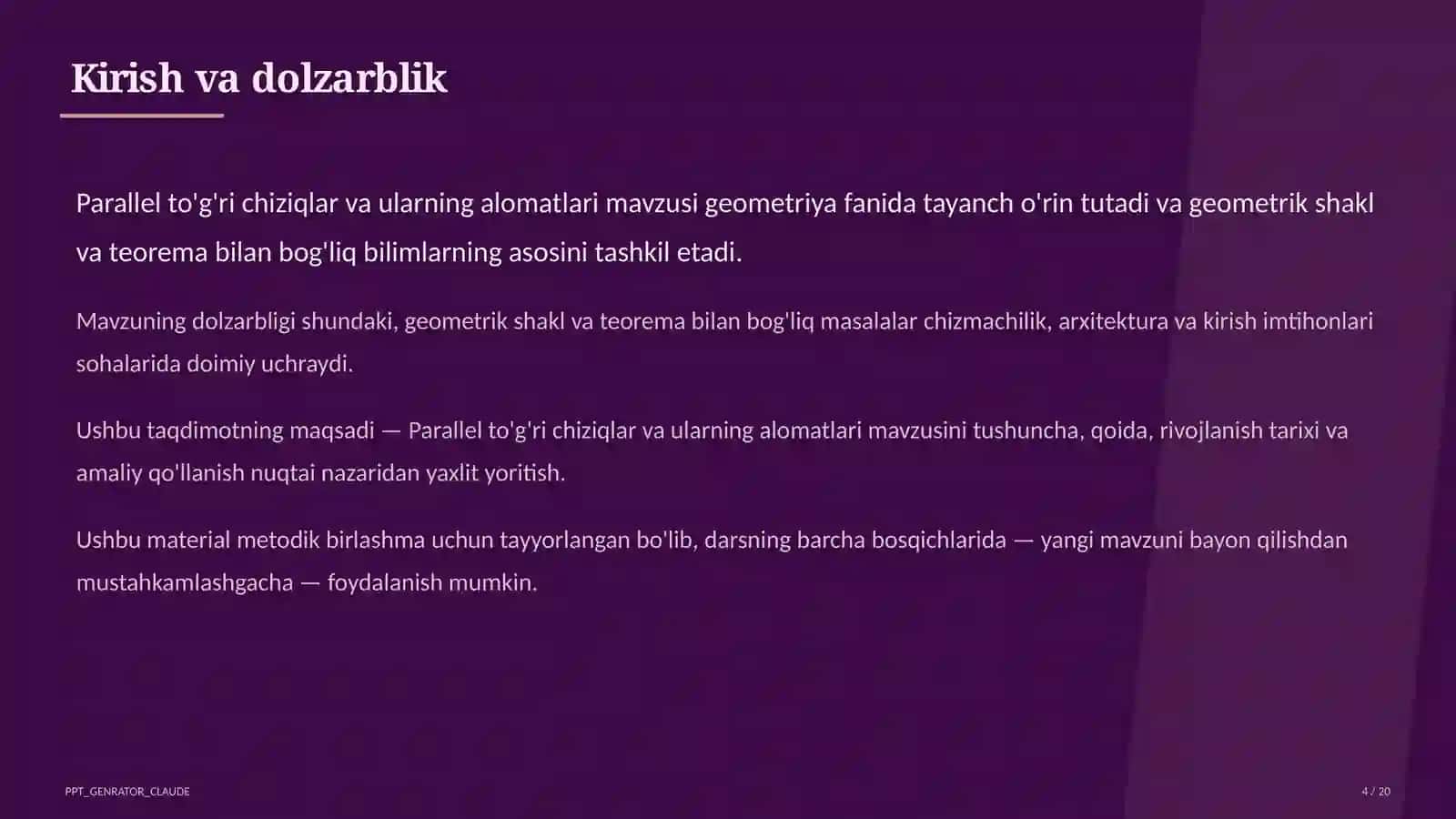 Parallel to'g'ri chiziqlar va ularning alomatlari (7-sinf) 4