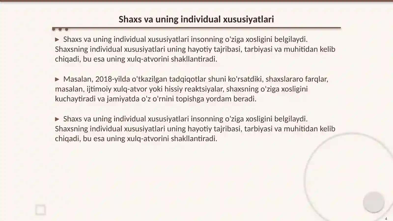 Shaxsiy psixologik xususiyatlar tushunchasi 4