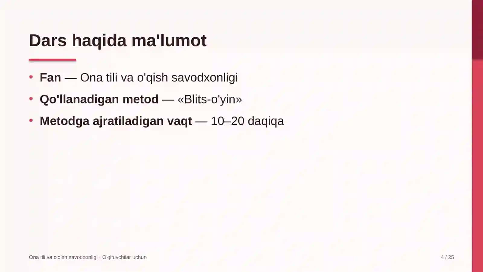 ona tili va o'qish savodxonligi darslarida blits o'yin metodidan foydalanish 2967 4