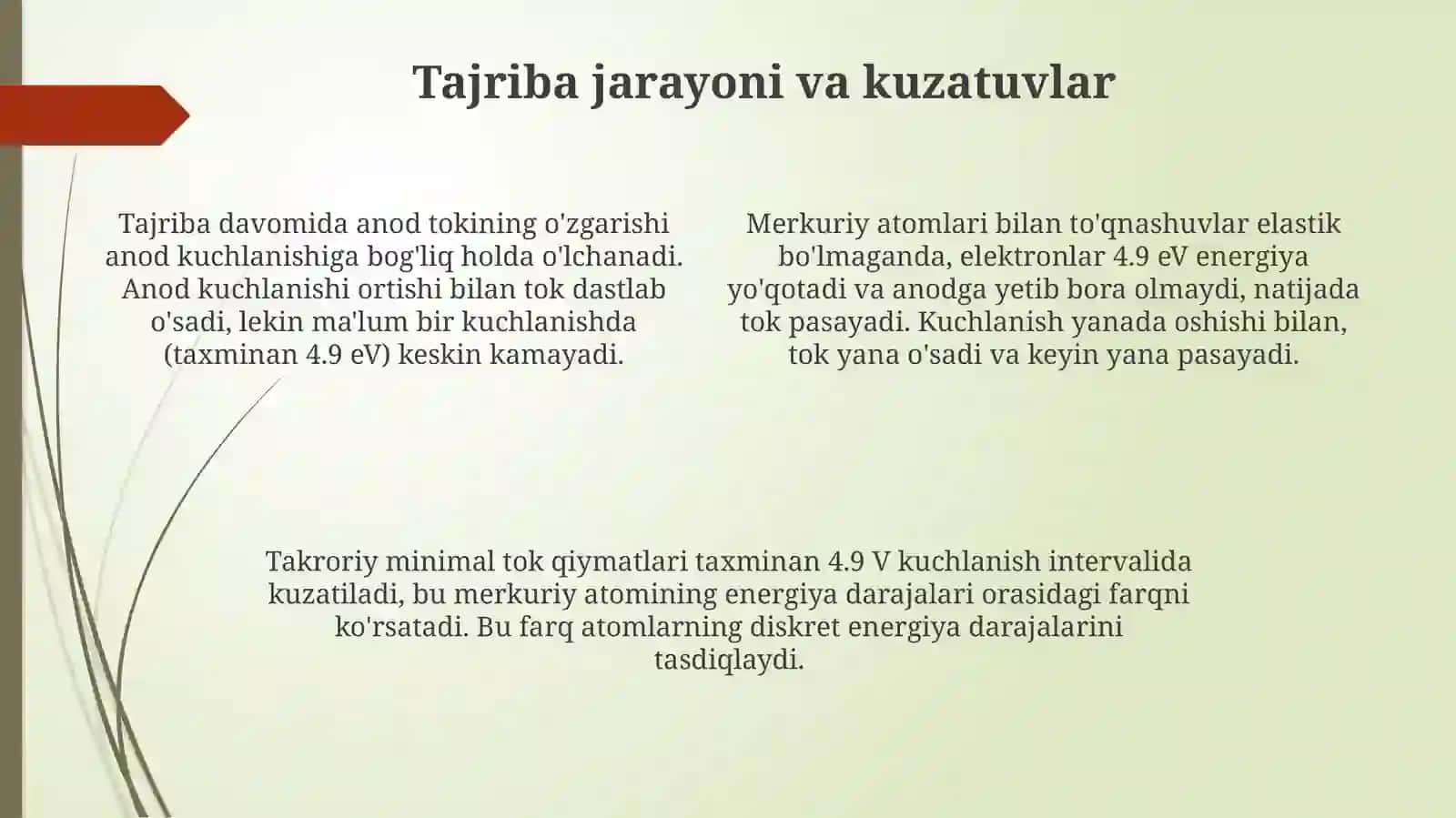 Frank va Gertstajribalariatomsistemalarienergetikpogonalarningdiskretligi 4