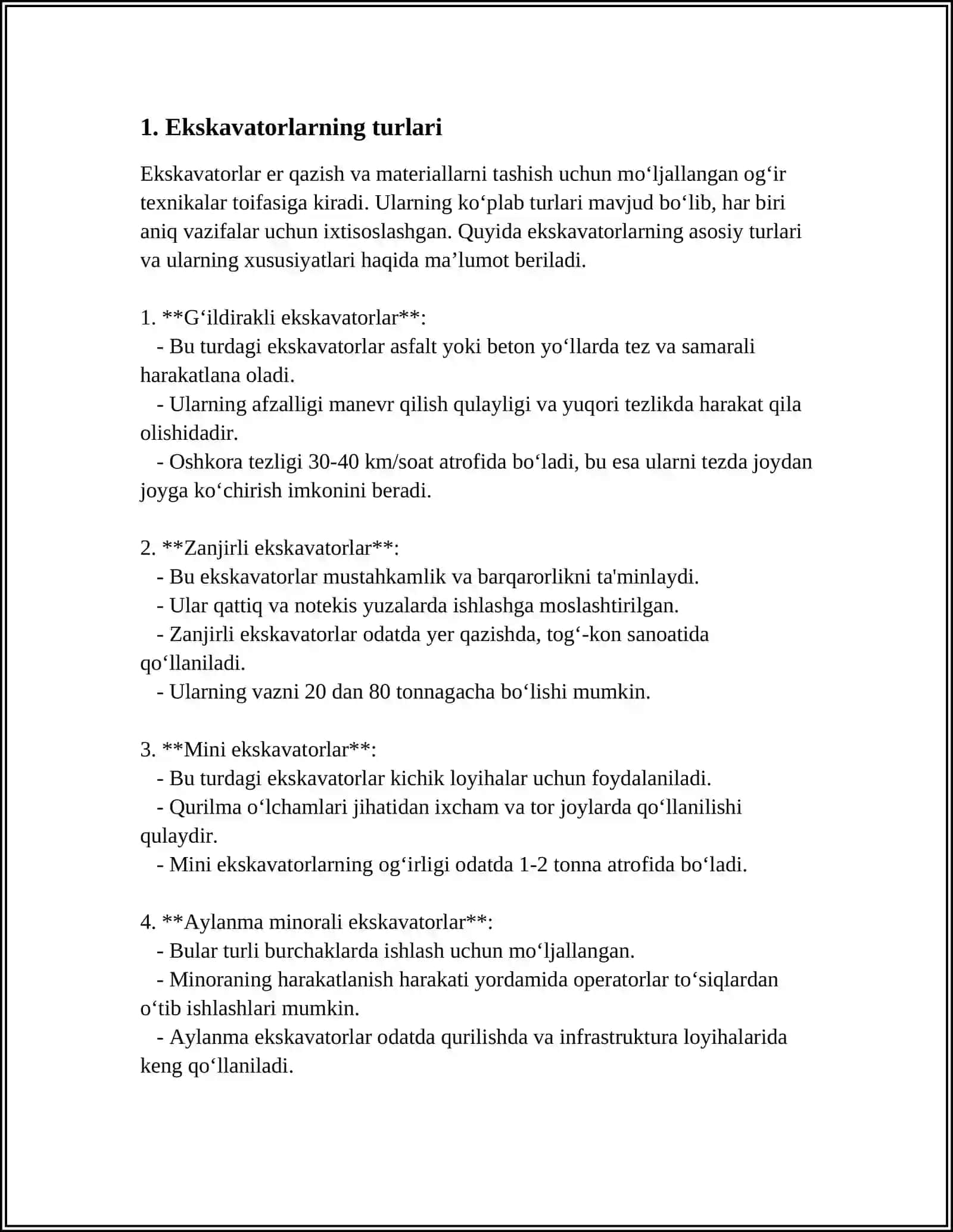 EKSKAVATORLAR. BIR CHO‘MICHLI QURILISH EKSKAVATORLARI. KO‘P CHO‘MICHLI EKSKAVATORLAR. BURG’ILASH ISHLARI UCHUN MASHINALAR. USTUN QOZIQ QOQISH JIXOZLARI. GRUNT ZICHLASH MASHINALARI 4