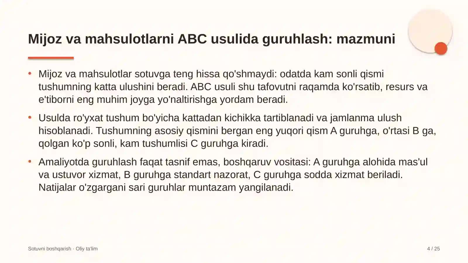 bolalar o'yin markazlarida mijozlar va mahsulotlarni abc usulida guruhlash 6199 4