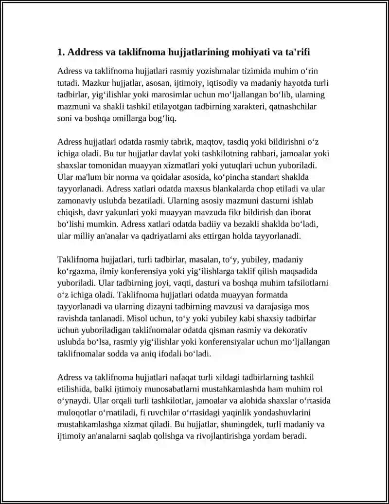 ADDRESS VA TAKLIFNOMA HUJJATLARINING MOHIYATI VA TURLARI.XATLARNING TURLARI VA MAZMUNI 4