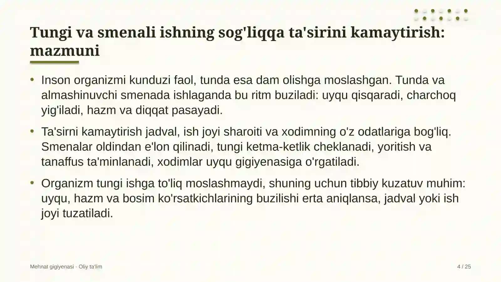 Mehnat gigiyenasi · Oliy ta'lim 4