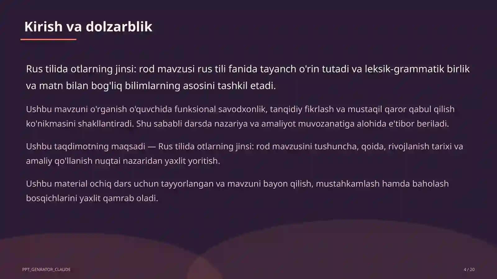 Rus tilida otlarning jinsi: rod (3-sinf) 4