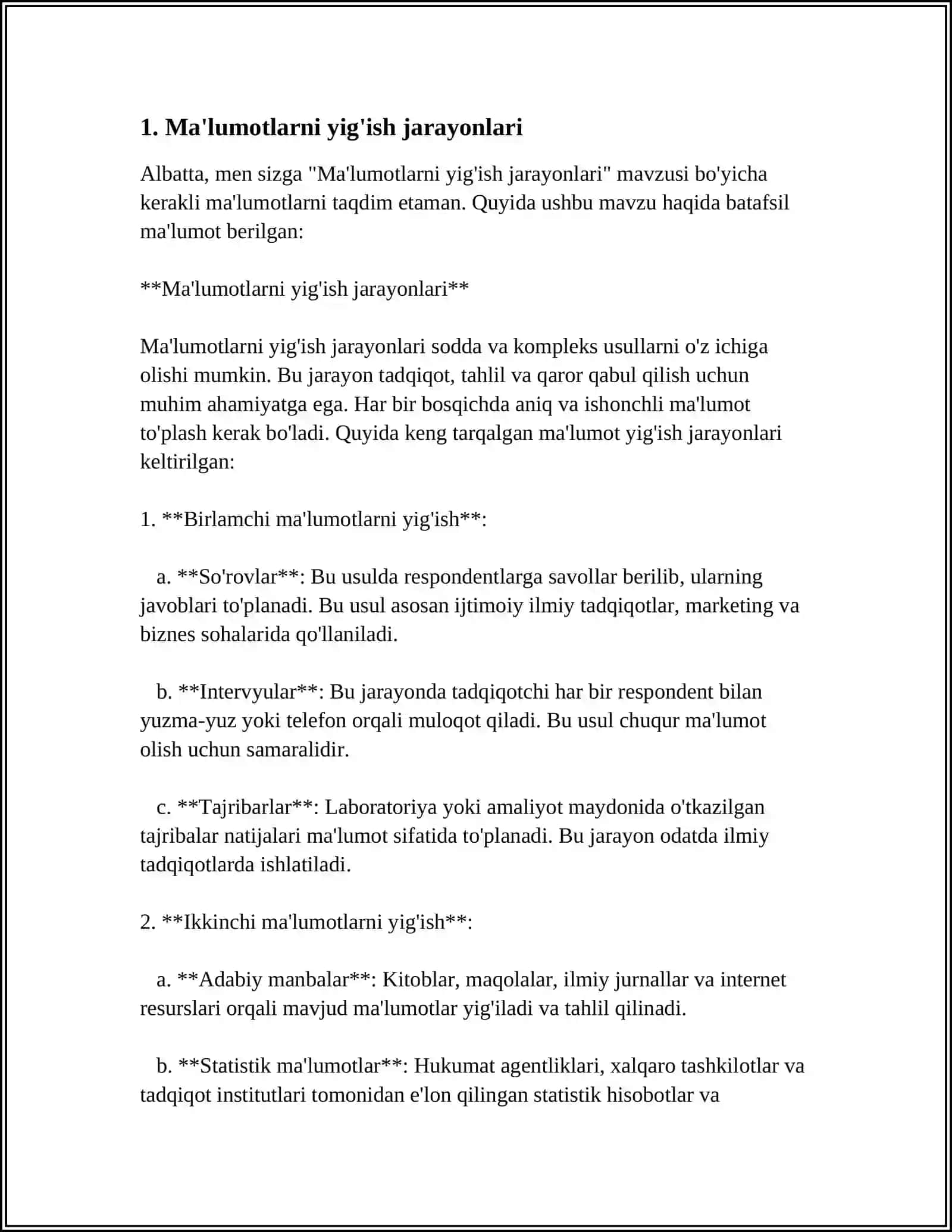 MIQDORIY MA'LUMOTLARNI YIG‘ISH VA ULARNI QO‘LLASH TEXNALOGIYASI 4