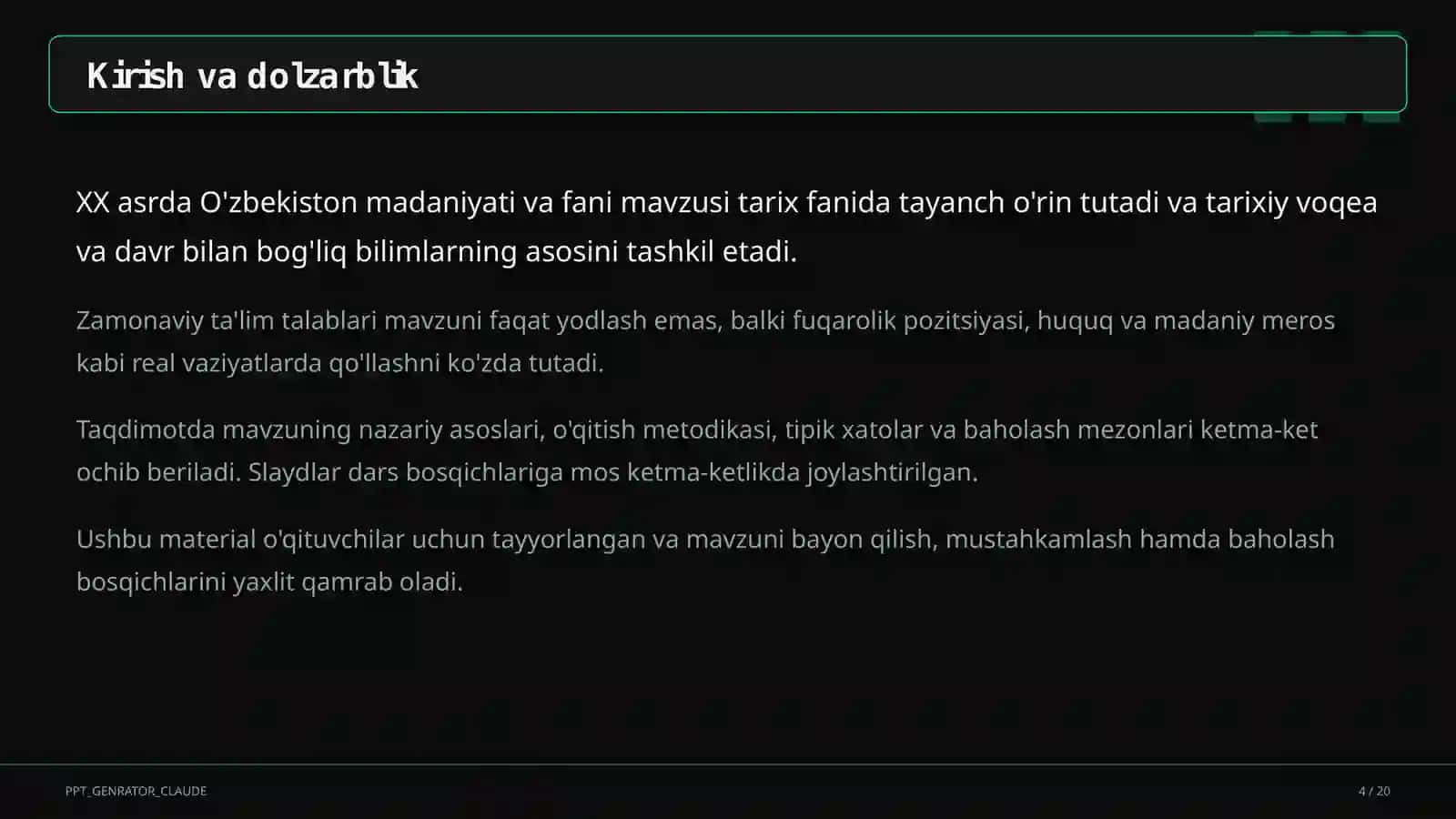 O'zbekiston madaniyati va fani (10-sinf) 4