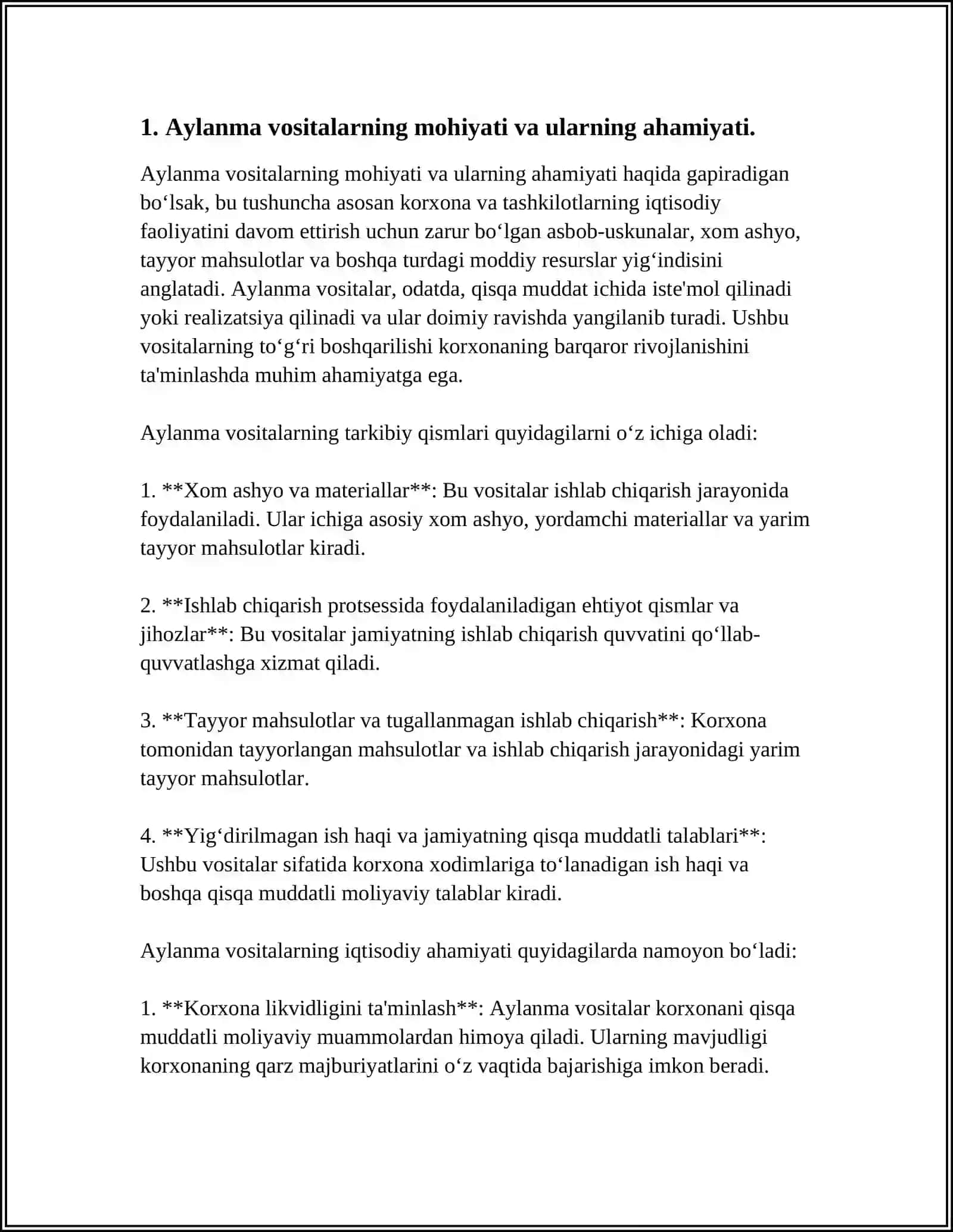 TRANSPORT (TEMIR YOʻL, AVTOMOBIL ) KORXONALARIDA AYLANMA VOSITALARNI SHAKLLANISHI VA ULARDAN FOYDALANISHNING TAHLILI 4