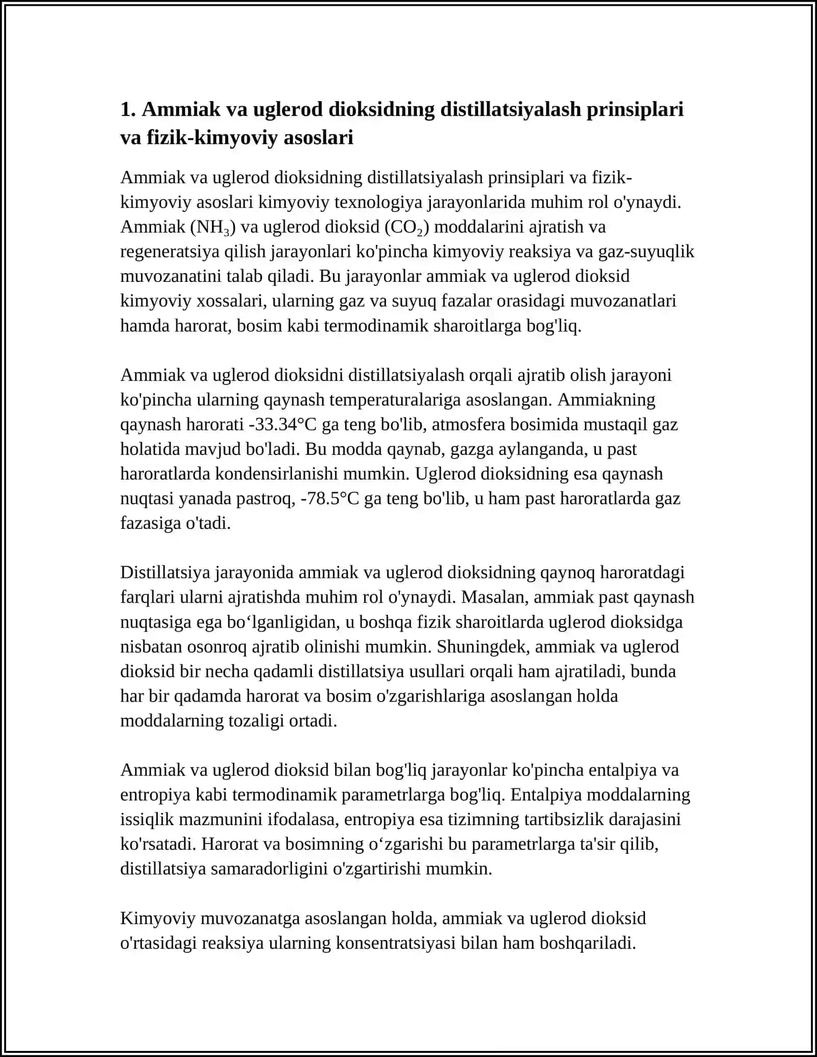 AMMIAK VA UGLEROD IOKSID DISTILLAYATSIYASI AMMIAK VA UGLEROD DIOKSIDLARNING REGENERATSIYASINI FIZIK-KIMYOVIY ASOSLARI 4