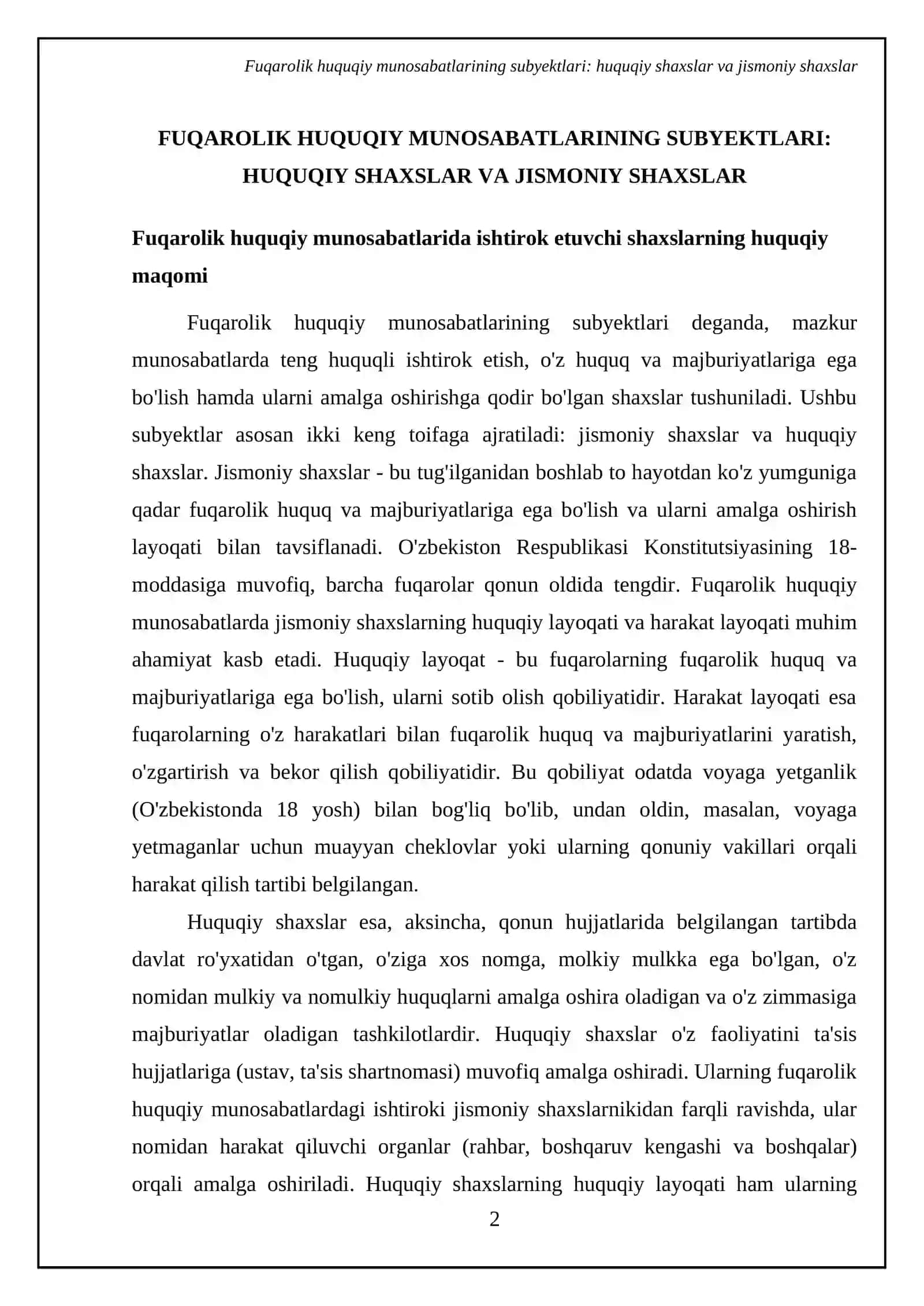 Fuqarolik huquqiy munosabating subyekti va obyekti 4