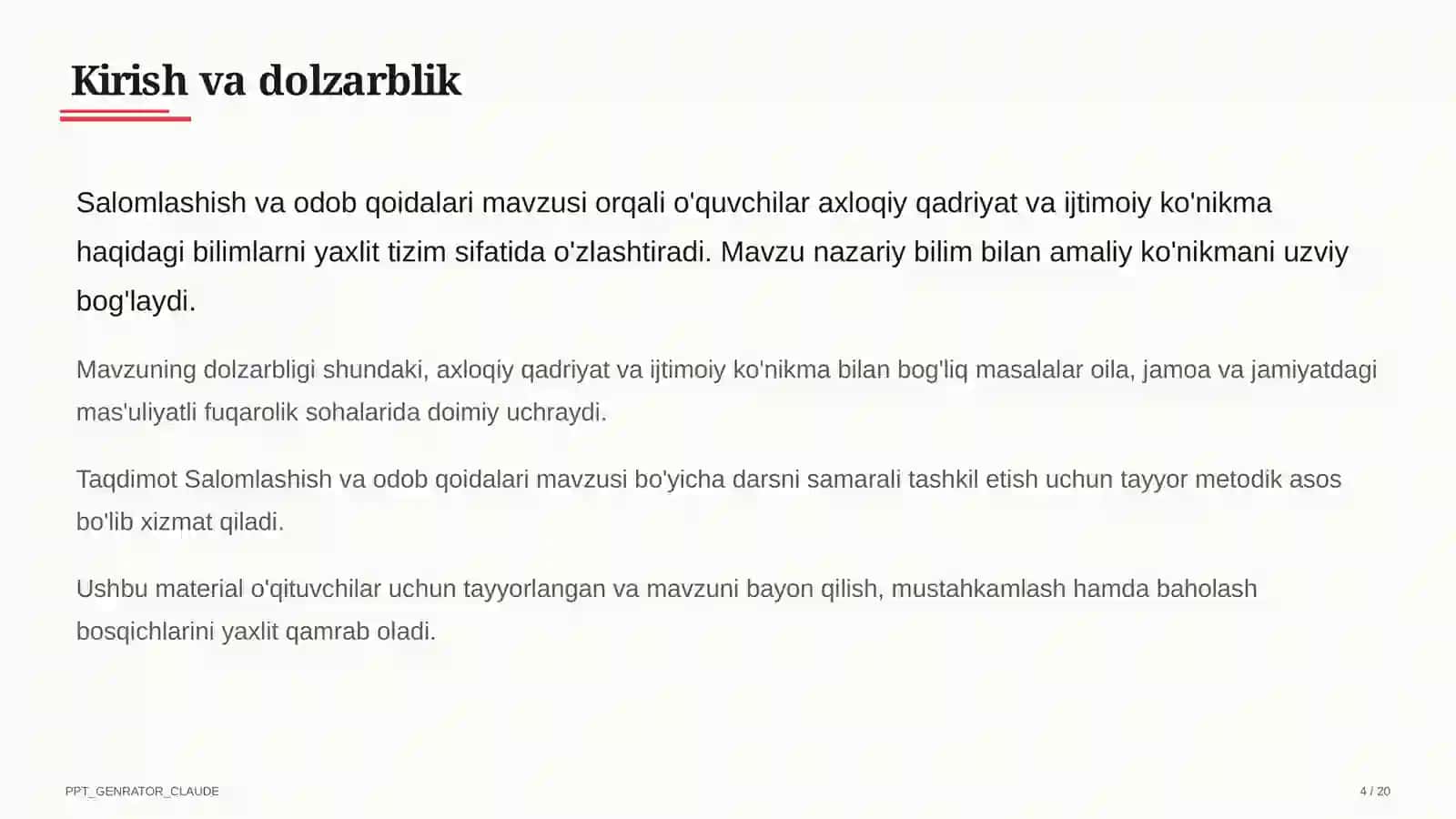 Salomlashish va odob qoidalari (1-sinf) 4