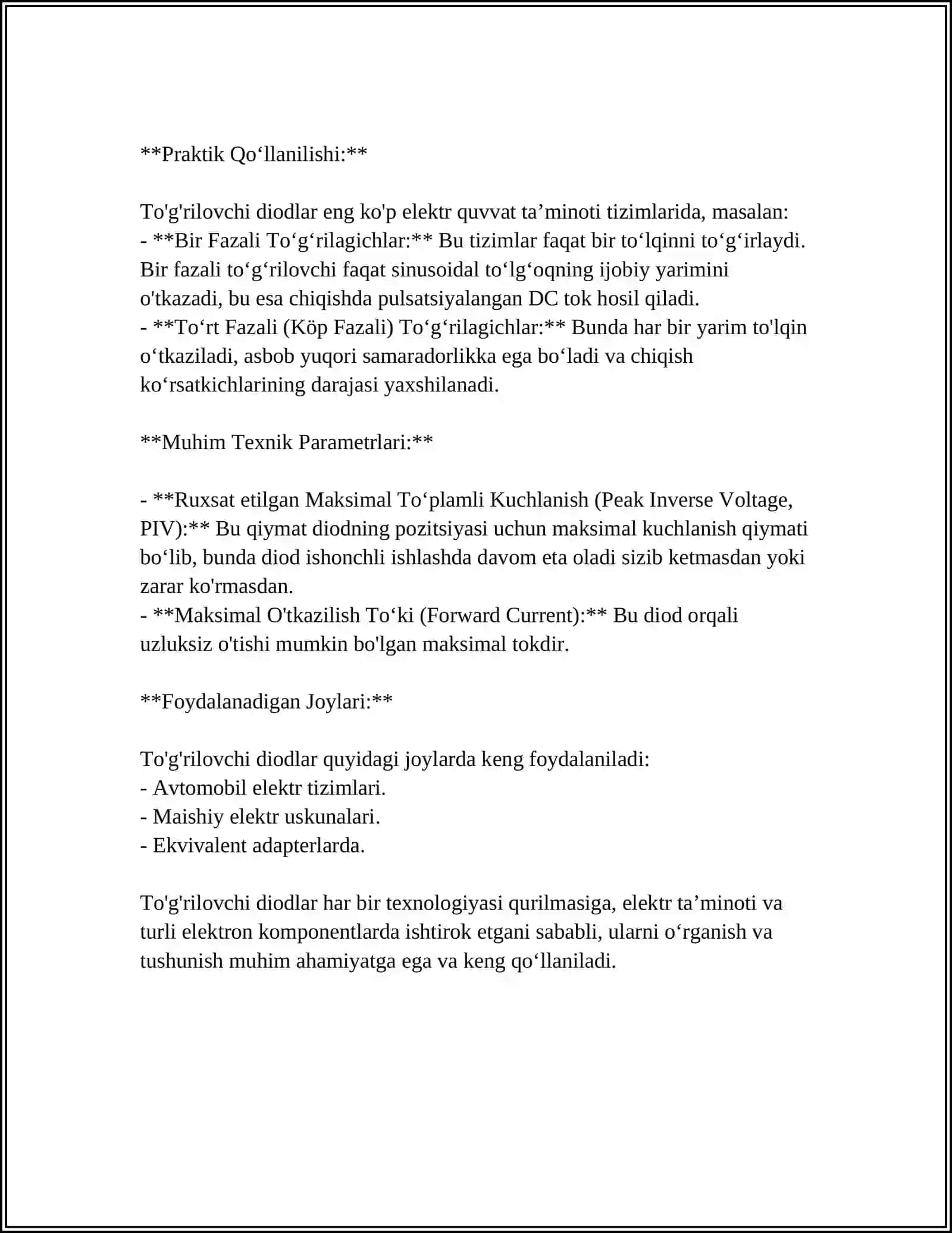 YARIMO'TKAZGICH DIOD TURLARI:TO'G'RILOVCHI, STABILITRON,VARIKAP,SHOTTKI BARERILI DIODLAR 4