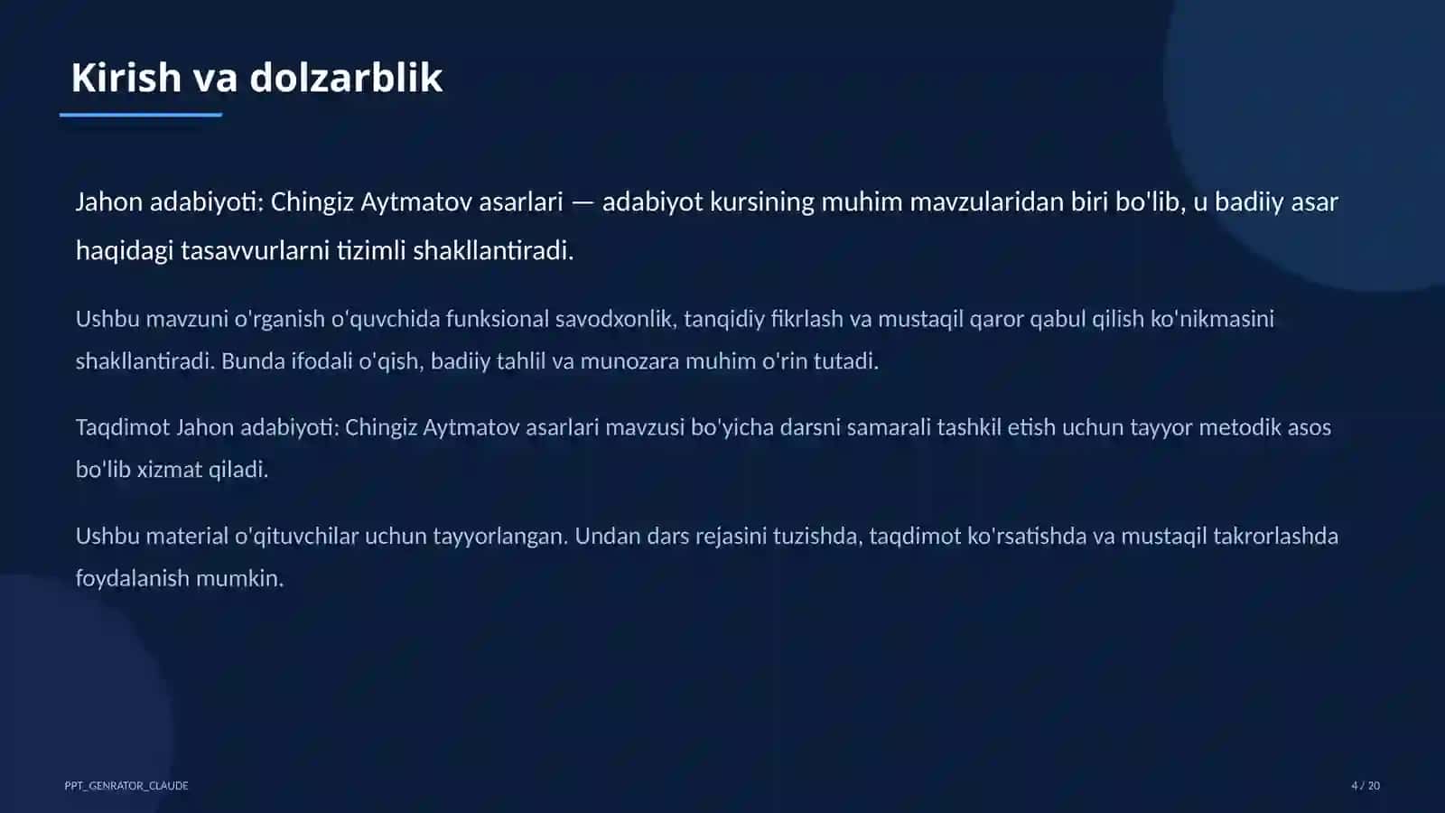 Jahon adabiyoti: Chingiz Aytmatov asarlari (11-sinf) 4