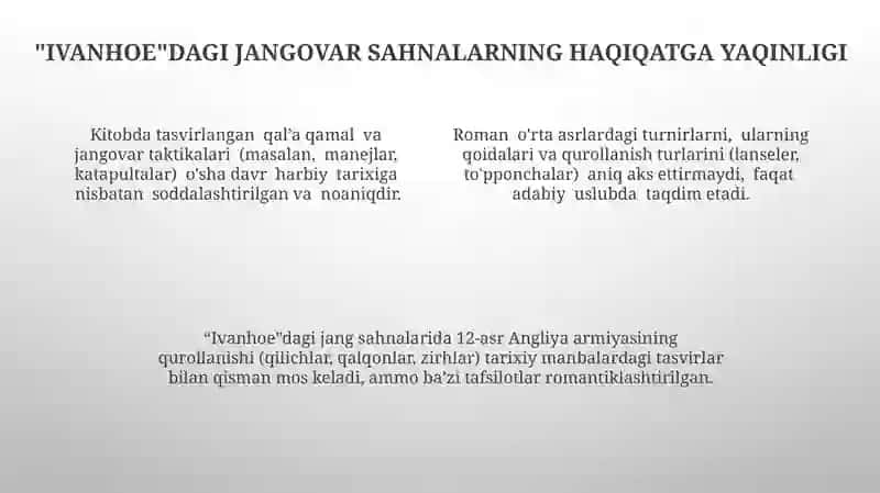 Valter Skottning "Ivanhoe" asarida tarixiylik 4