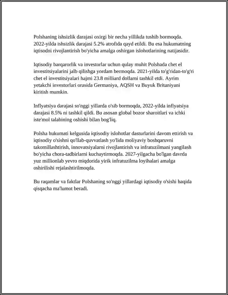POLSHANING MOLIYAVIY NATIJALARI,INFLIYATSIYASI,EKSPORT-IMPORTI 4