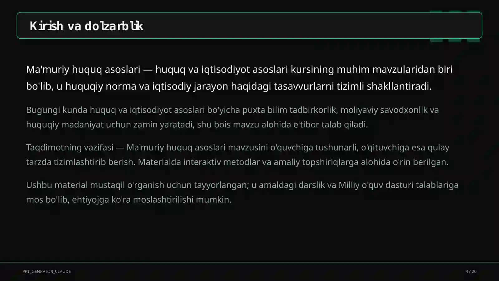 Ma'muriy huquq asoslari (10-sinf) 4