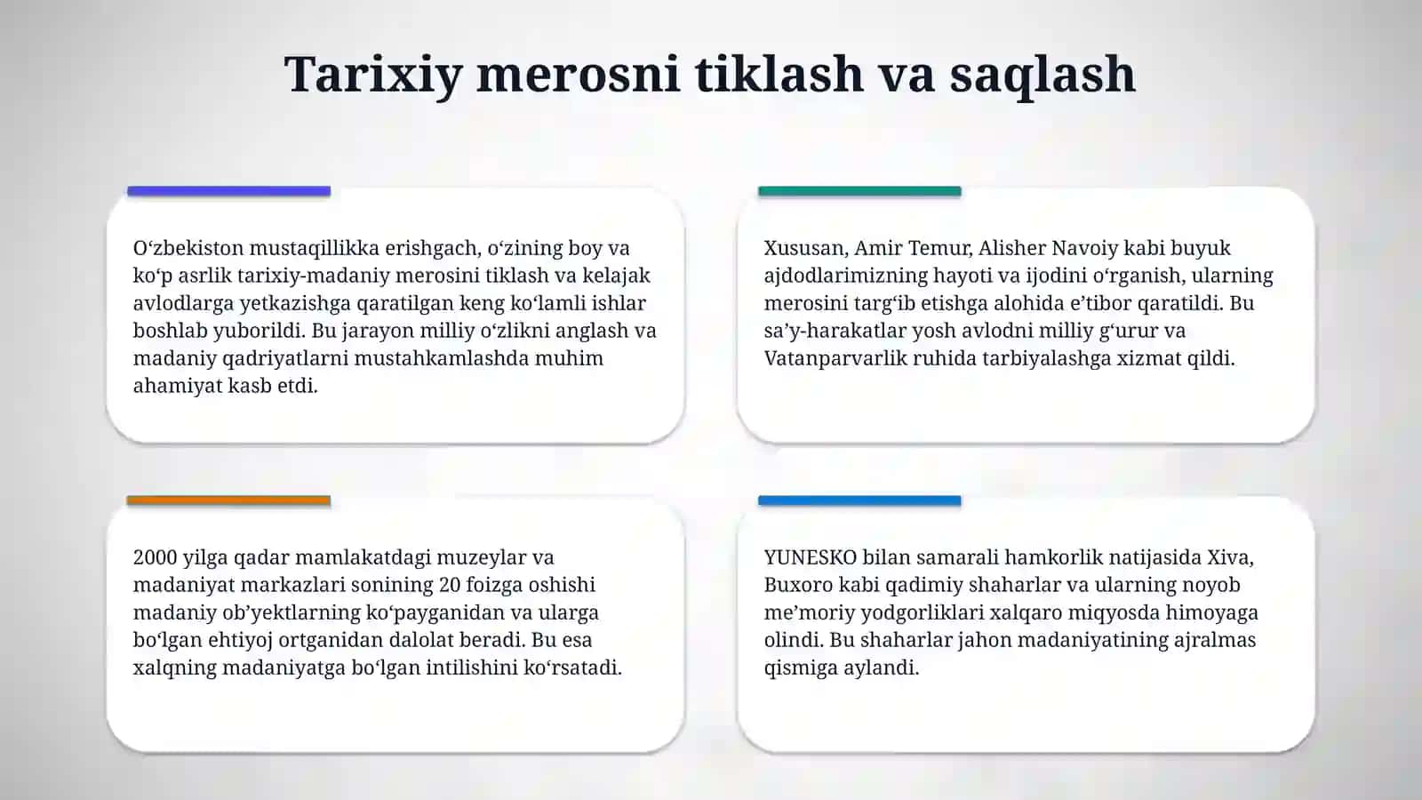 Mustaqillik yillarida Ozbekistonda madaniy va ma’naviy taraqqiyot 4