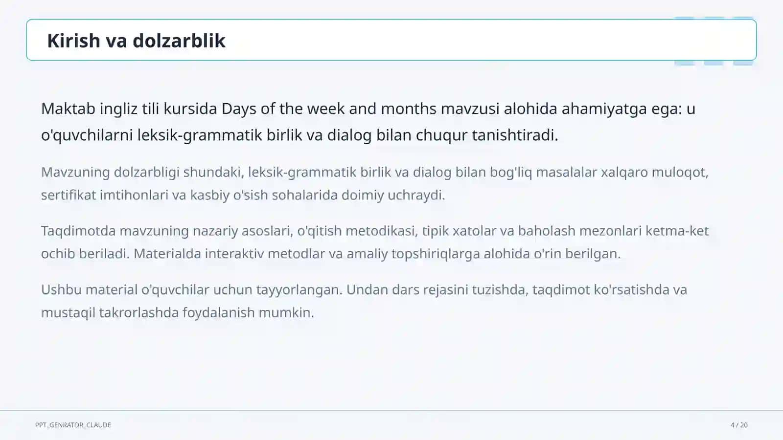 Days of the week and months (2-sinf) 4