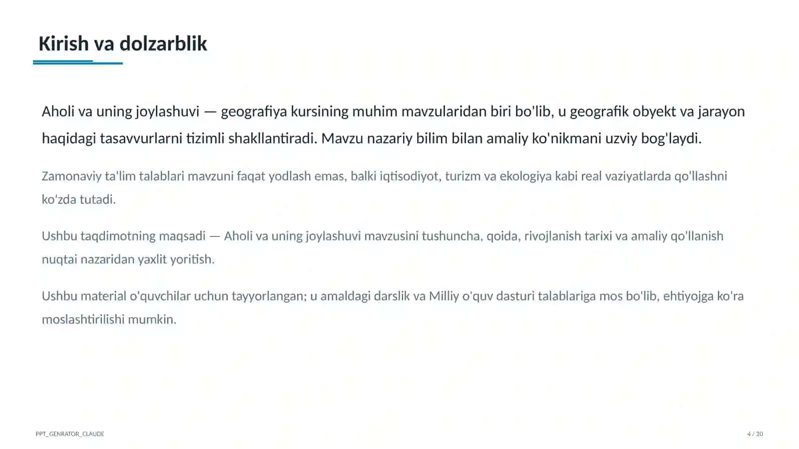 Aholi va uning joylashuvi (6-sinf) 4