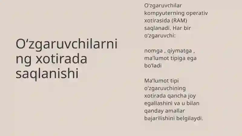 Dasturlashda o’zgaruvchilar va tiplari 4