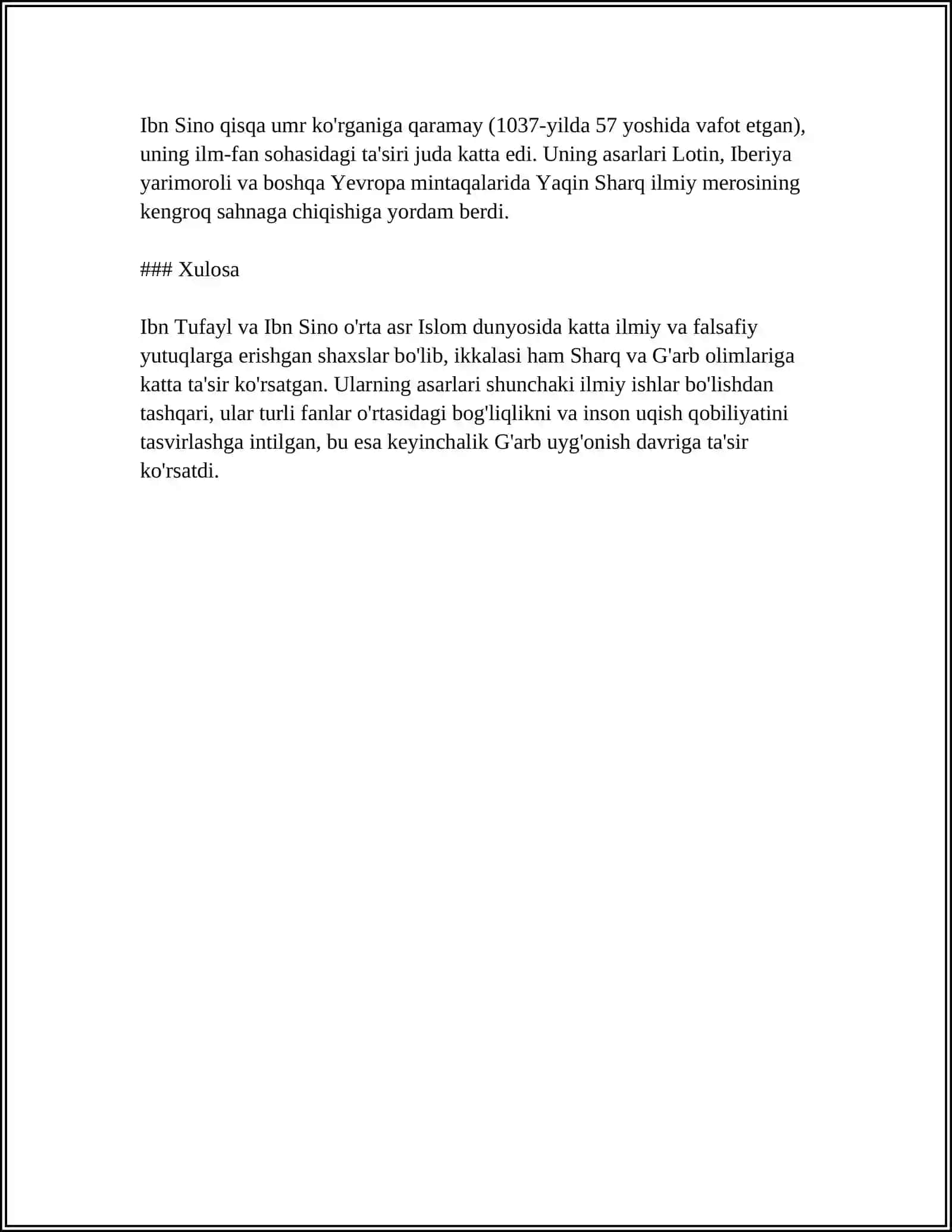 IBN TUFAYL VA IBN SINONING "XAY IBN YAKZON OʻGʻLI" RISOLASINI QIYOSIY TAHLIL ETISH 4