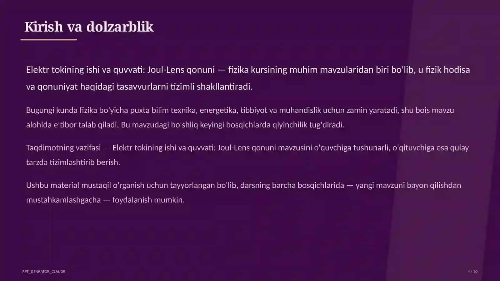 Elektr tokining ishi va quvvati: Joul-Lens qonuni (8-sinf) 4