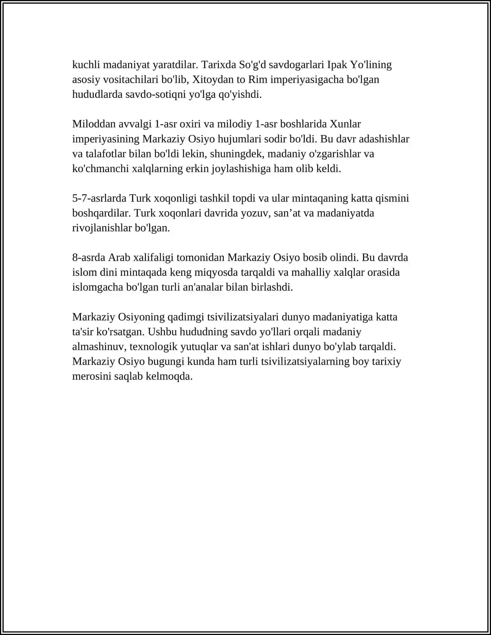 MARKAZIY OSIYO MADANIYATINING JAHON MADANIYATI TARIXIDA TUTGAN OʻRNI 4