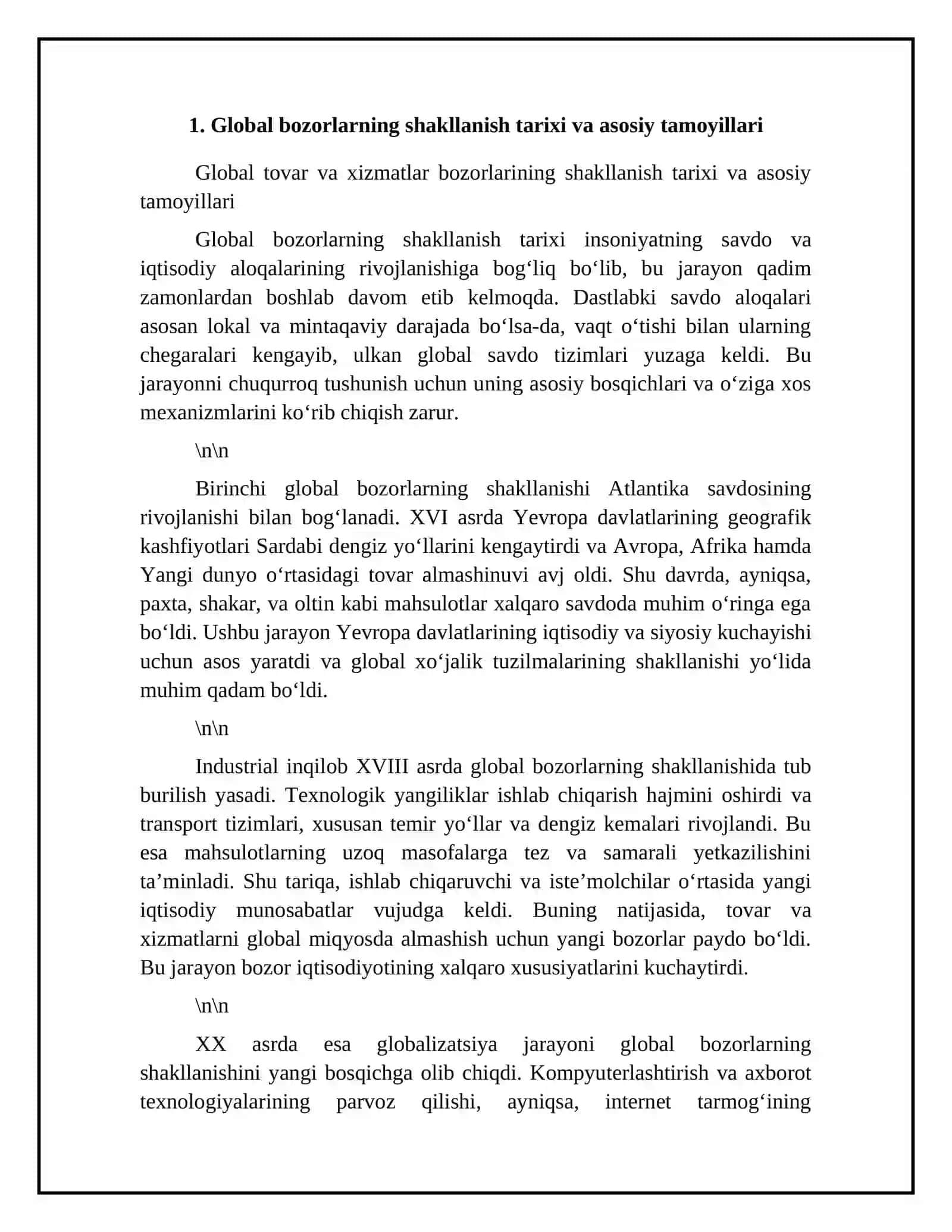 Global tovar va xizmatlar bozorlarining shakillanishi hamda rivojlanish xususiyatlari 4