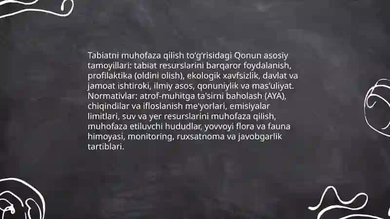 O'zbekiston Respublikasi tabiatini asrashga doir qonunlarni o'rganish tahlil qilish 4