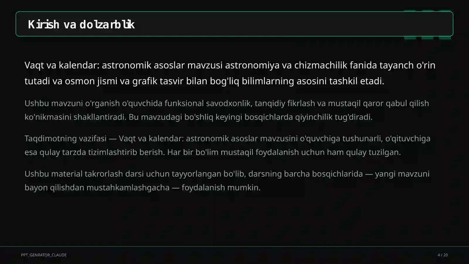 Vaqt va kalendar: astronomik asoslar (10-sinf) 4