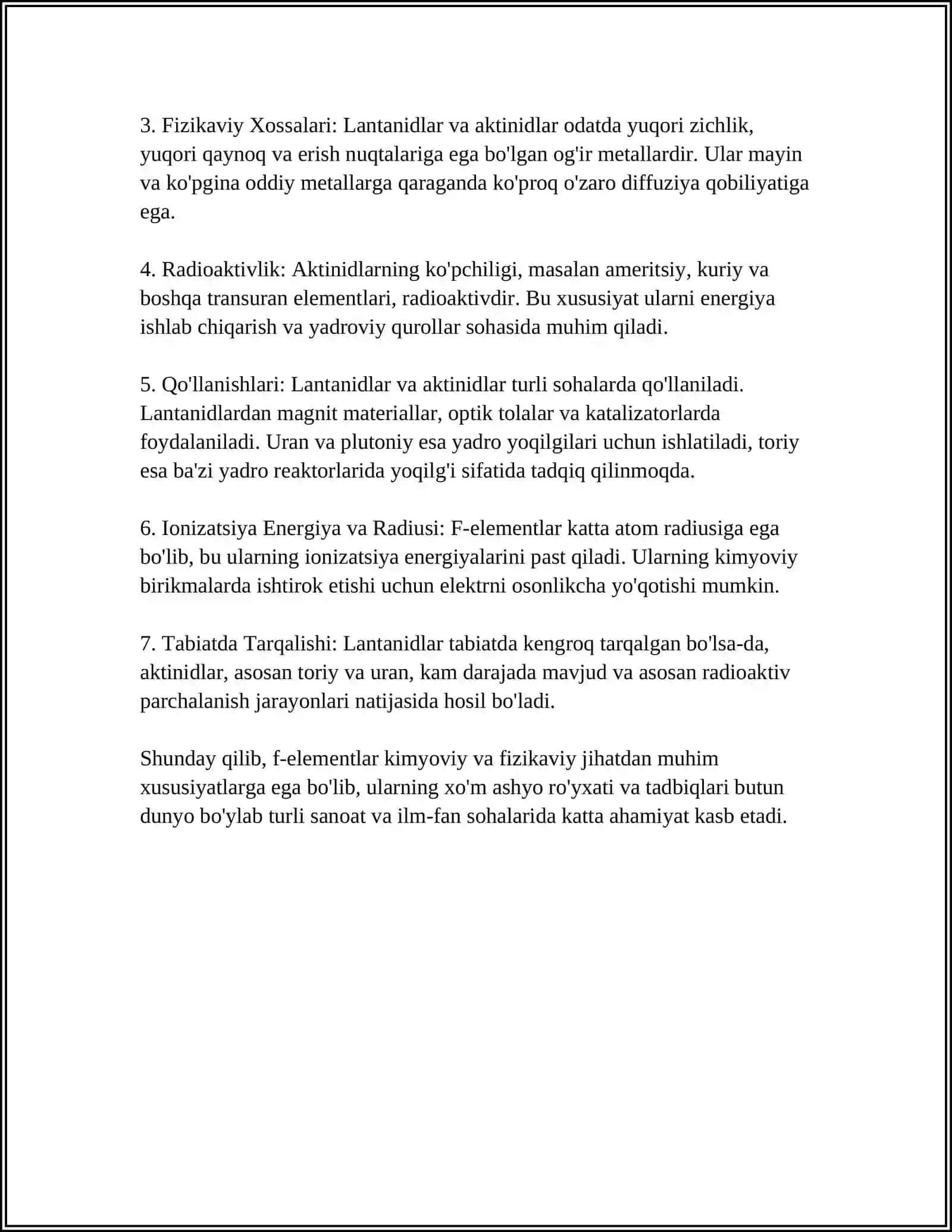 F-ELEMENTLAR. LANTANOIDLAR VA AKTINOIDLAR. 3-GURUH ELEMENTLARINING UMUMIY TAVSIFI 4