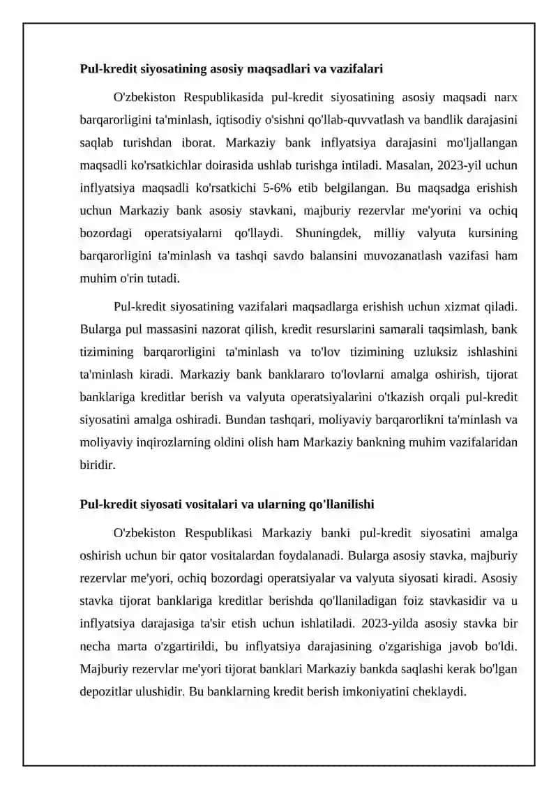 O'zbekiston Respublikasining pul-kredit siyosati 4