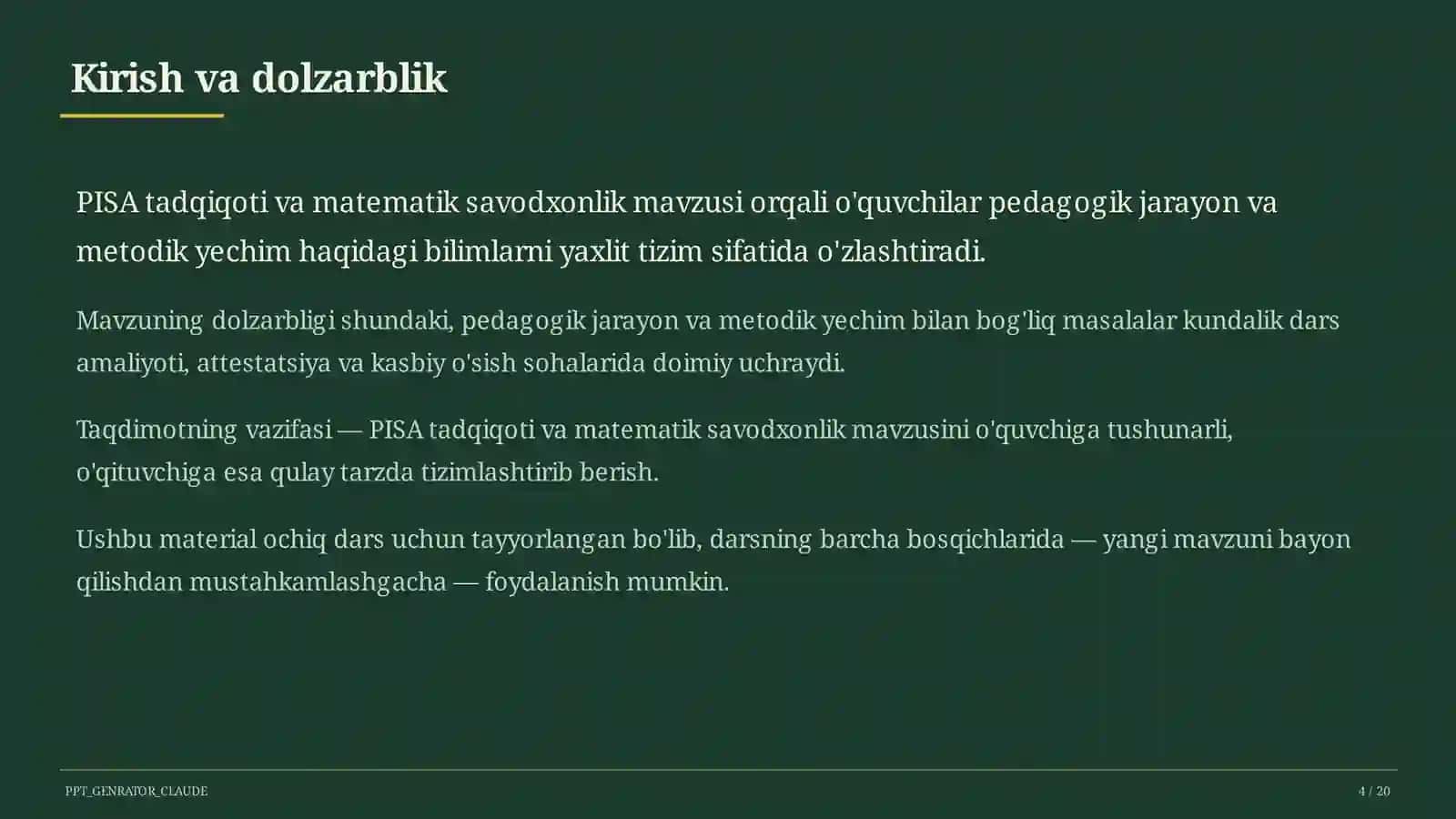 PISA tadqiqoti va matematik savodxonlik 4