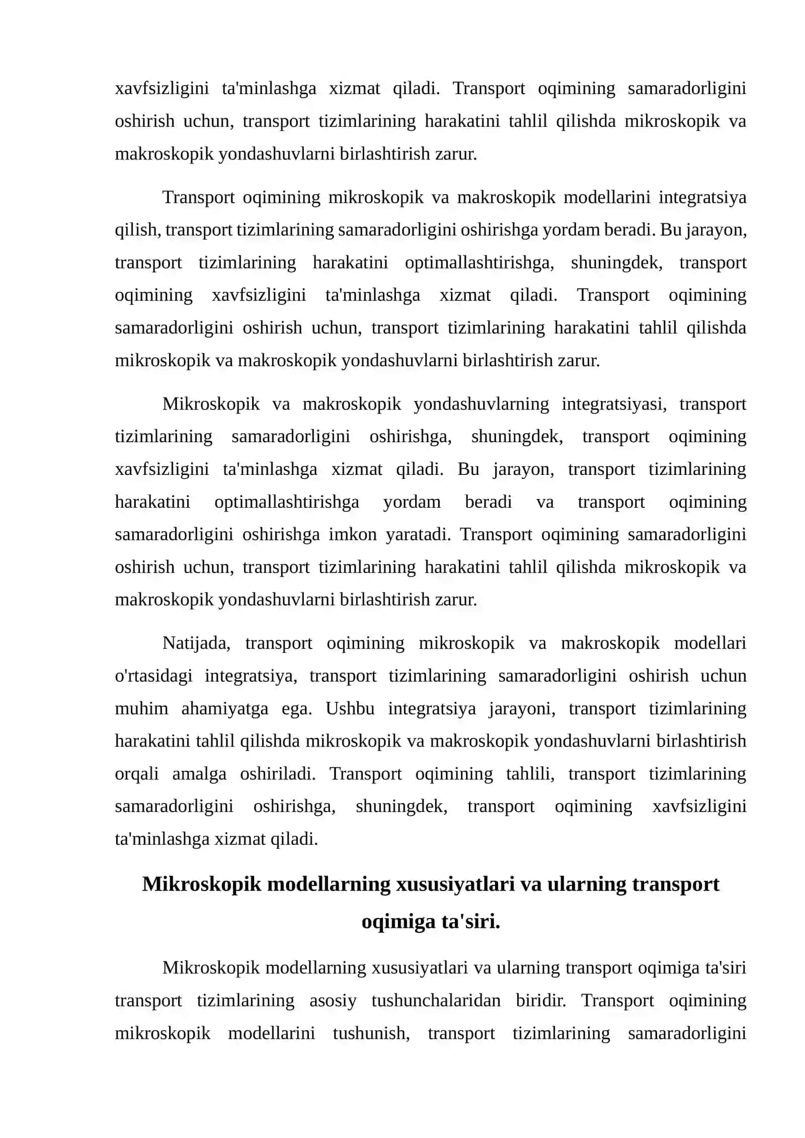 Transport oqimining mikroskopik va makroskopik modellarini integratsiya gilish usullari 4
