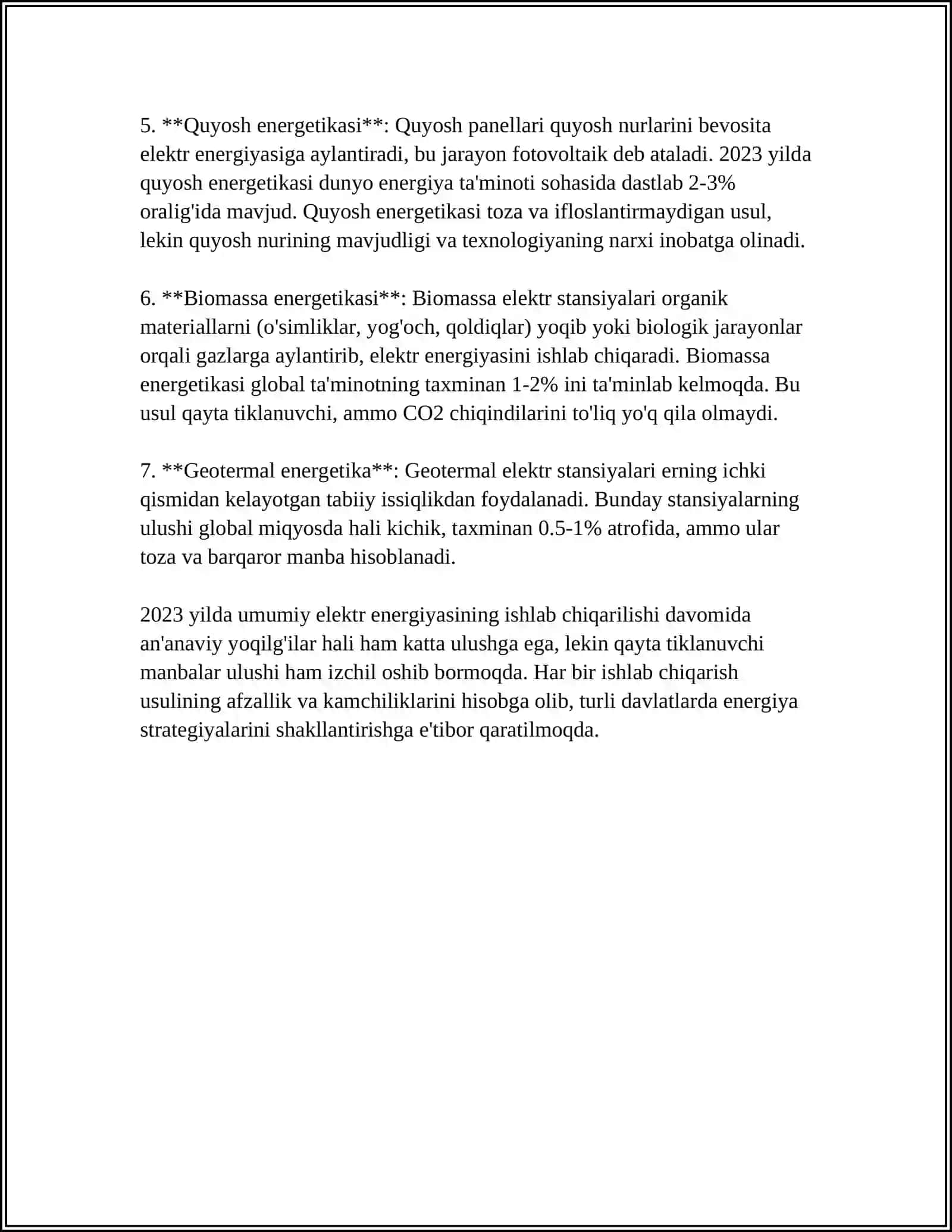 ELEKT ENERGIYASINING ISHLAB CHIQARILISHI, UZATILISHI VA ISTE'MOLI OʻRTASIDAGI BOGʻLIQLIK 4
